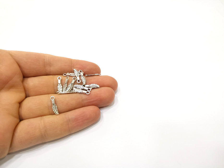 20 Leaf Charms Antique Silver Plated Charms (15x4mm)  G16543