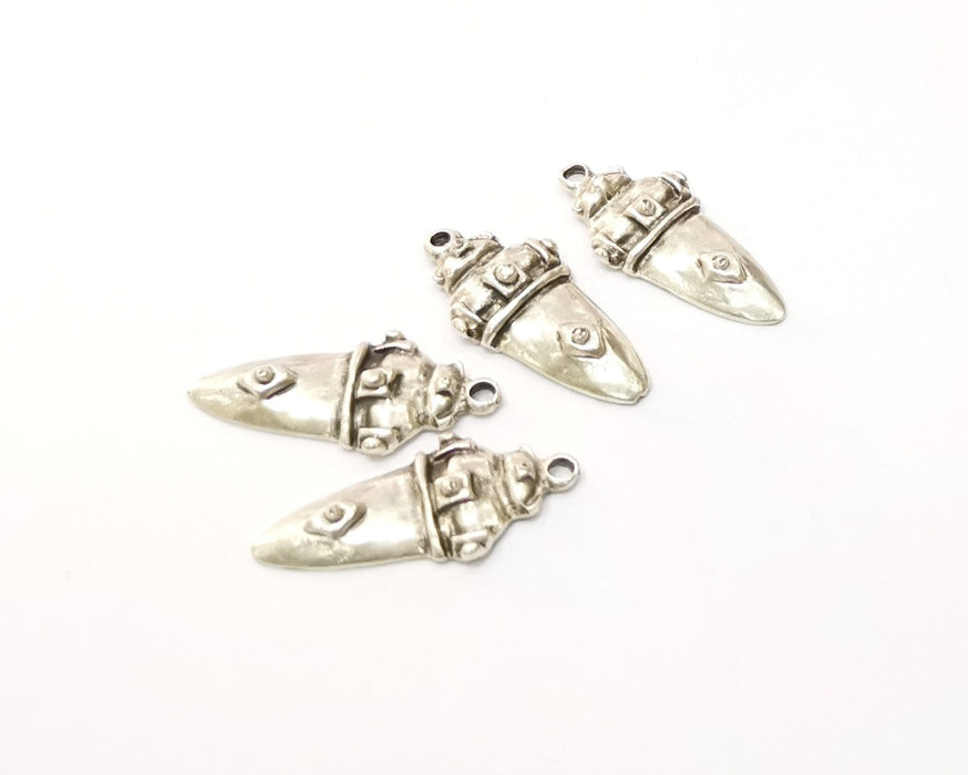 6 Silver Charms Antique Silver Plated Charms (28x12mm)  G16550