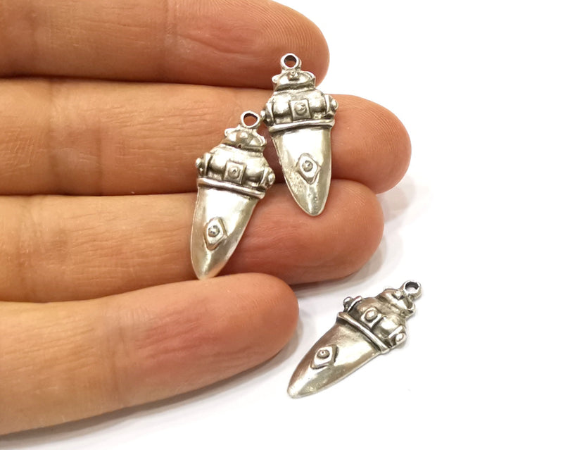 6 Silver Charms Antique Silver Plated Charms (28x12mm)  G16550