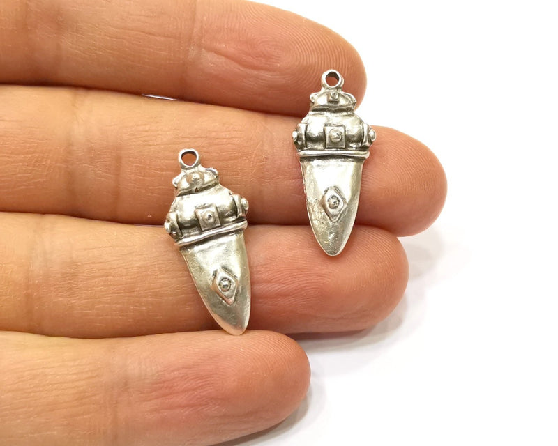 6 Silver Charms Antique Silver Plated Charms (28x12mm)  G16550