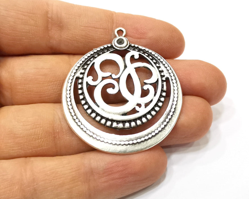 2 Silver Pendant Antique Silver Plated Pendant (40mm)  G16551