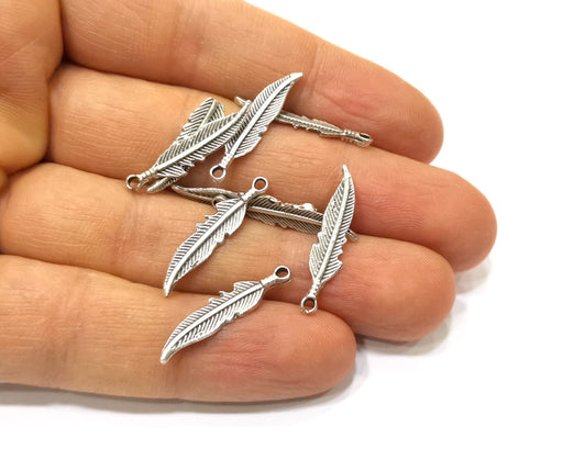 20 Feather Charms Antique Silver Plated Charms (25x5mm)  G16559