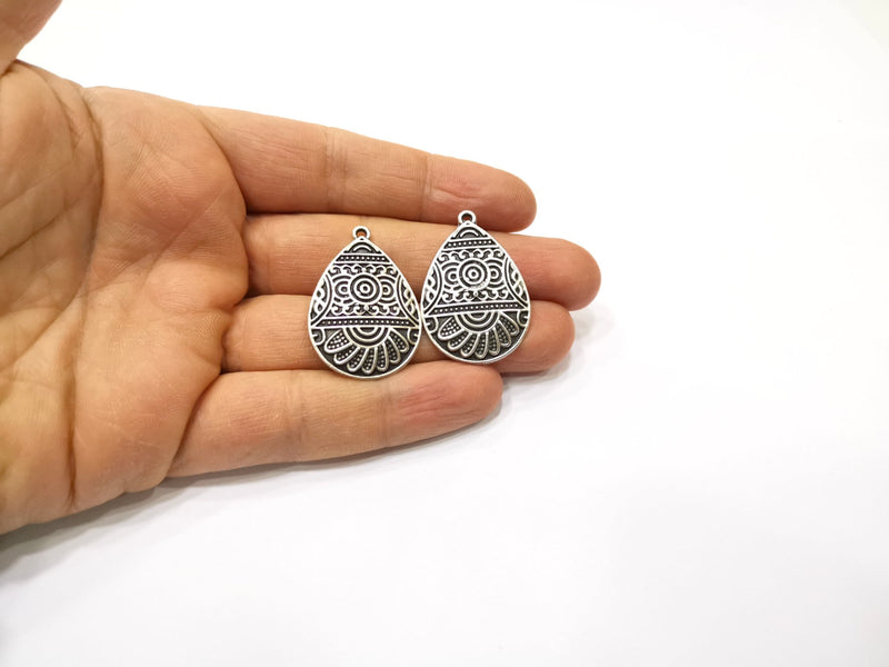 2 Silver Charms Antique Silver Plated Charms (35x25mm)  G17126