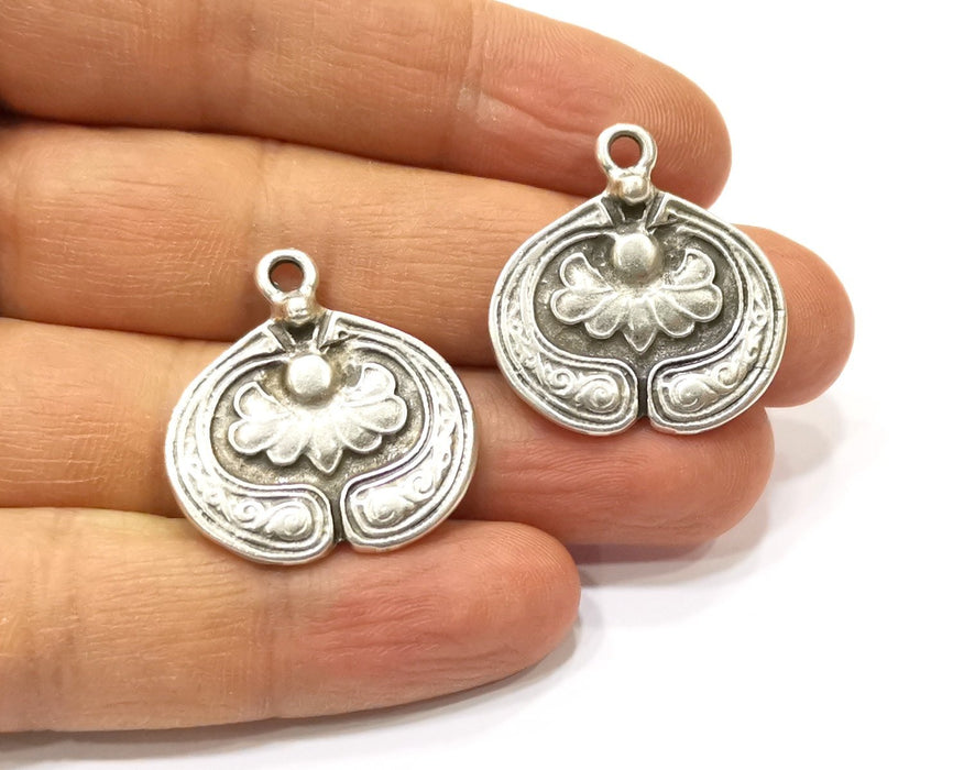 2 Silver Charms Antique Silver Plated Charms (28x27mm)  G16562