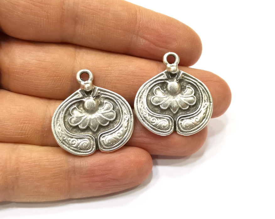 2 Silver Charms Antique Silver Plated Charms (28x27mm)  G16562