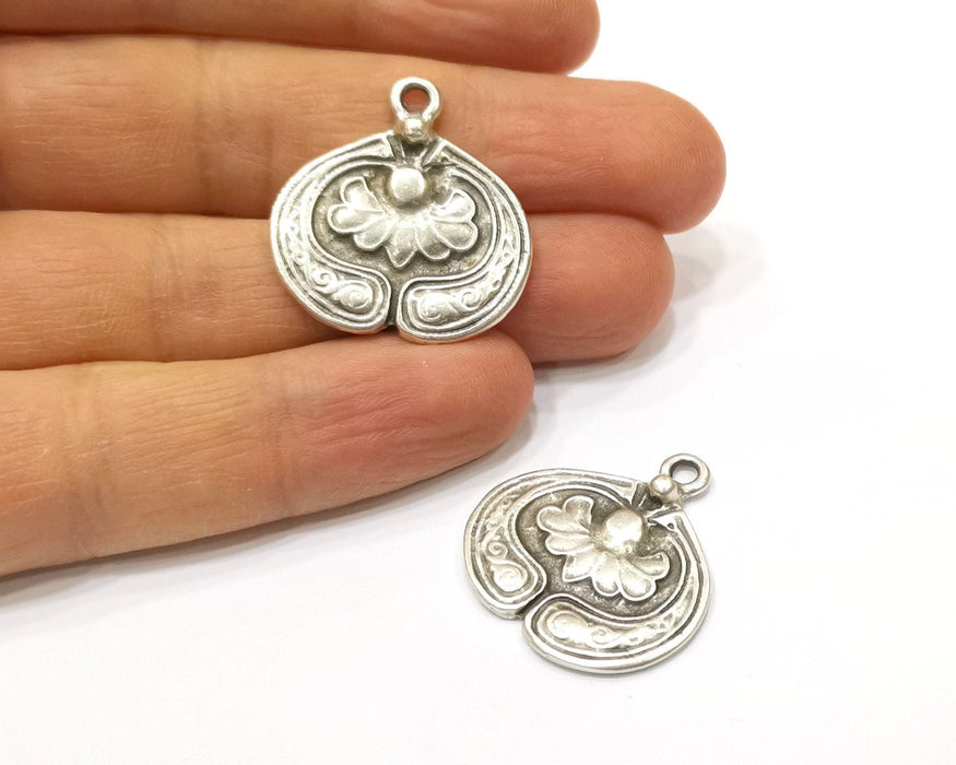 2 Silver Charms Antique Silver Plated Charms (28x27mm)  G16562