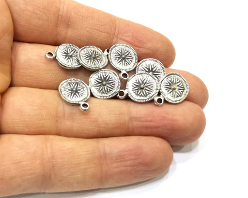 10 Silver Charms Antique Silver Plated Charms Double sided (11mm)  G16577