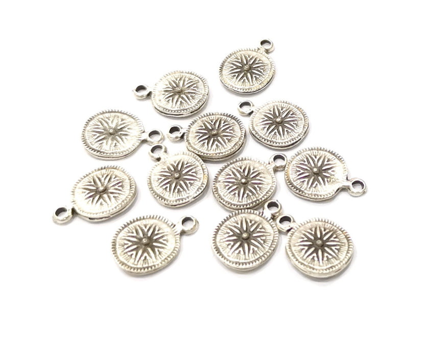 10 Silver Charms Antique Silver Plated Charms Double sided (11mm)  G16577