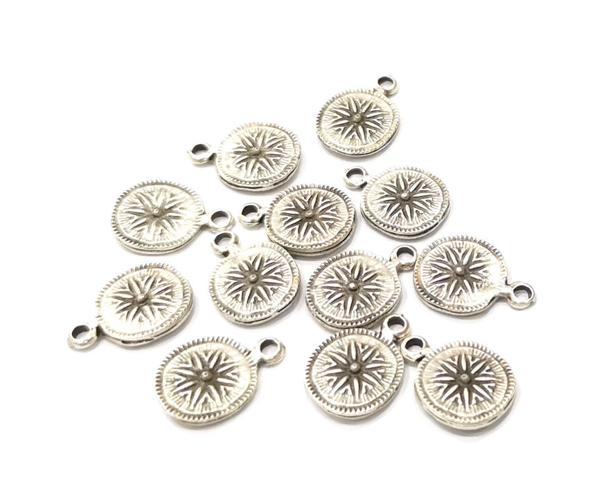 10 Silver Charms Antique Silver Plated Charms Double sided (11mm)  G16577