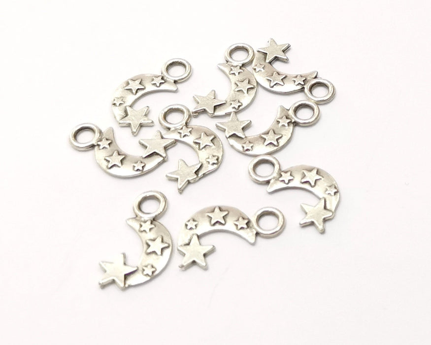 20 Moon and Star Charms Antique Silver Plated Charms Double sided (18x10mm)  G17059