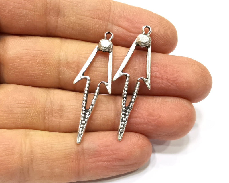 4 Silver Charms Antique Silver Plated Charms (43x14mm)  G16586