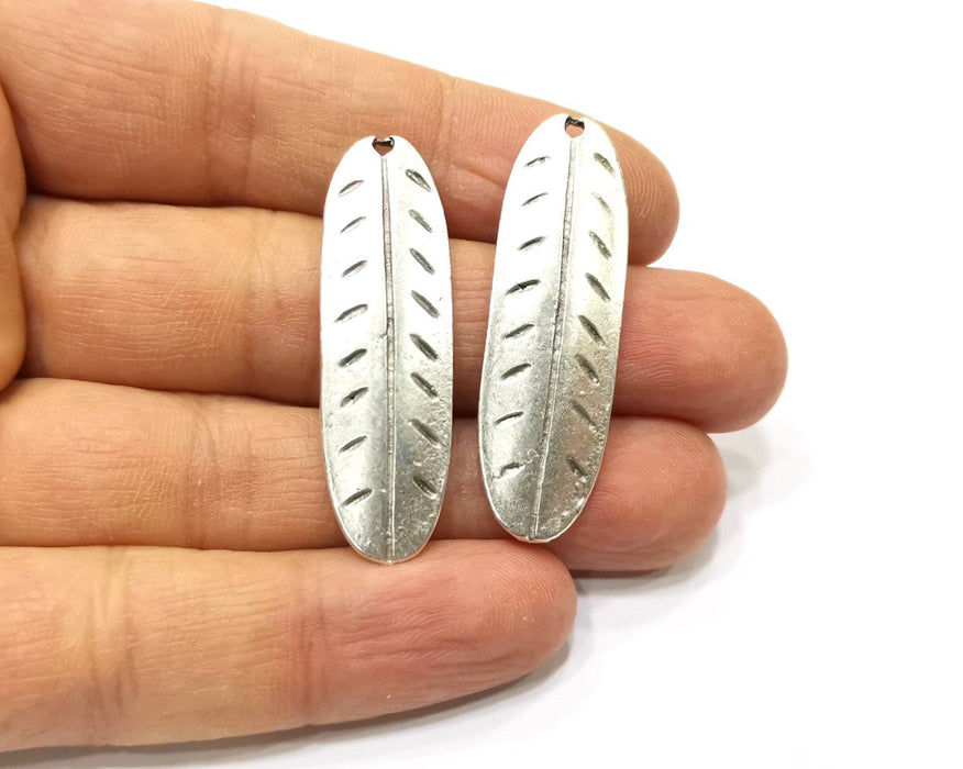 2 Feather Charms Antique Silver Plated Charms (44x13mm)  G16590