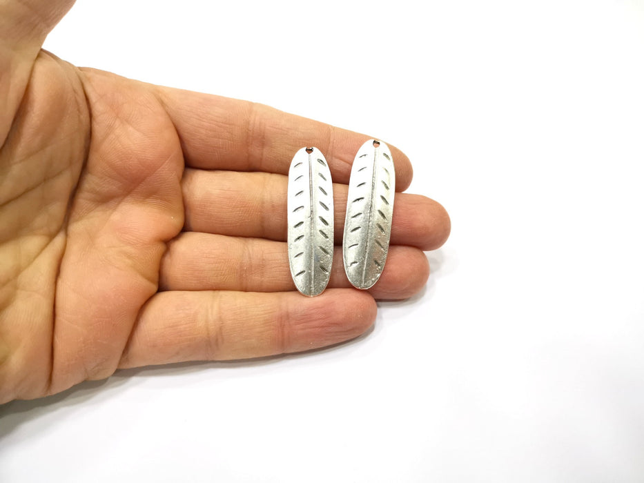 2 Feather Charms Antique Silver Plated Charms (44x13mm)  G16590