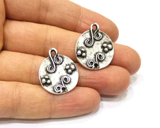 2 Silver Charms Antique Silver Plated Charms Double sided (25x21mm)  G16594