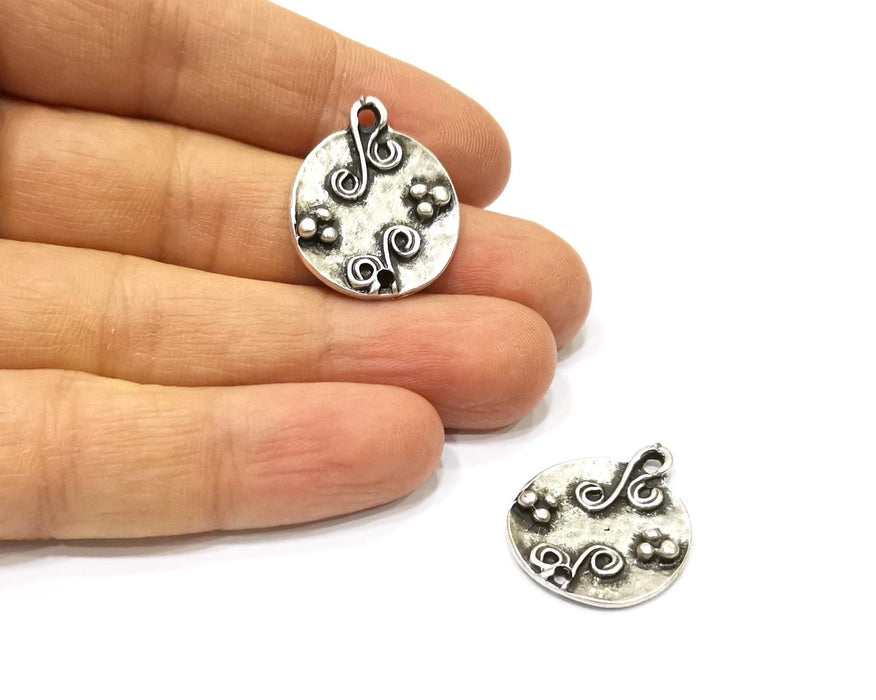 2 Silver Charms Antique Silver Plated Charms Double sided (25x21mm)  G16594