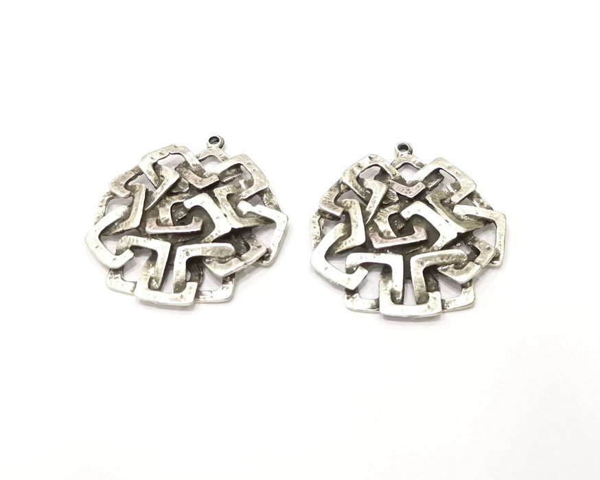 2 Silver Charms Antique Silver Plated Charms Double sided (39x36mm)  G16595