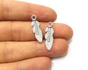 20 Feather Charms Antique Silver Plated Charms (25x6mm)  G16601