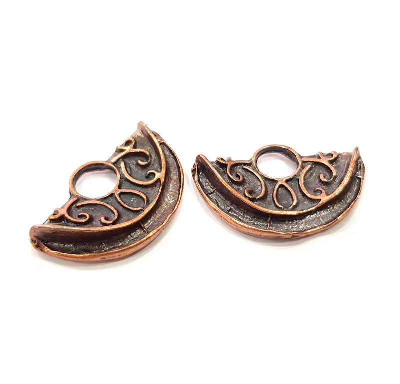 2 Folded Circle Charm Antique Copper Charm Antique Copper Plated Metal (31x20mm) G15708