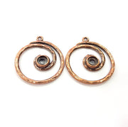 2 Circle Charm Antique Copper Charm Antique Copper Plated Metal (34mm) G15709