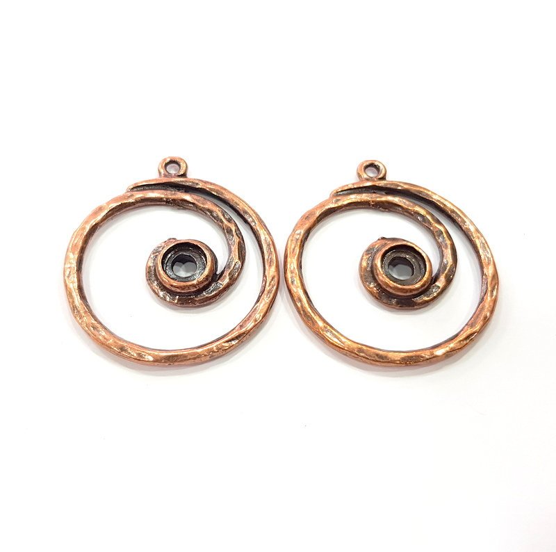 2 Circle Charm Antique Copper Charm Antique Copper Plated Metal (34mm) G15709