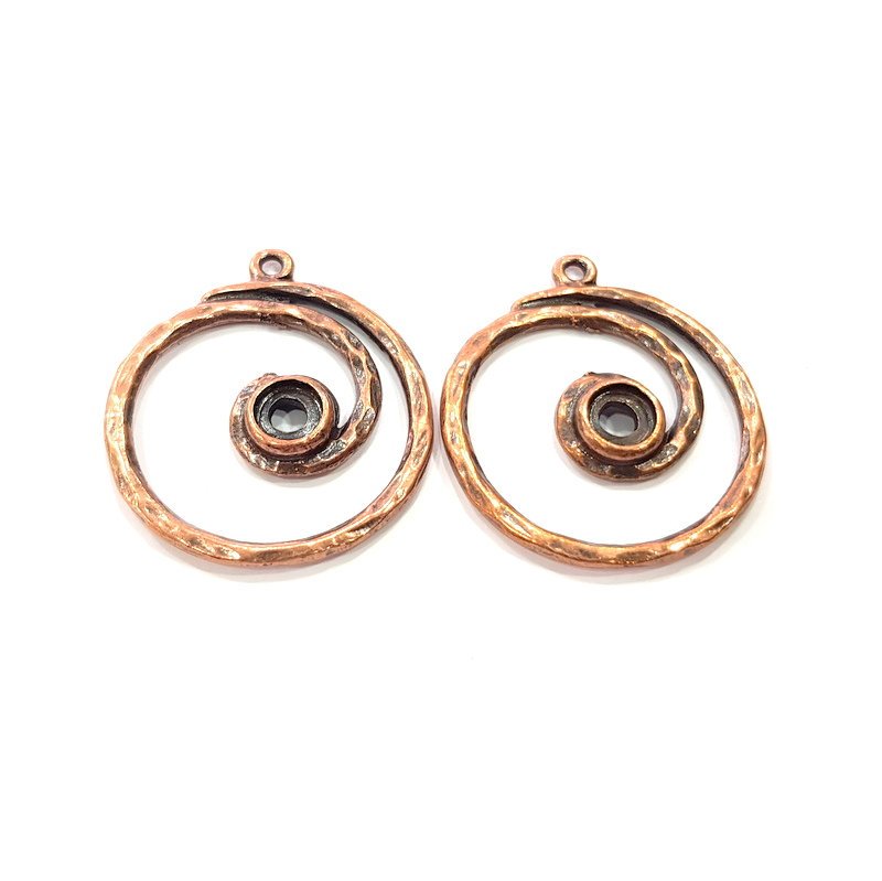 2 Circle Charm Antique Copper Charm Antique Copper Plated Metal (34mm) G15709