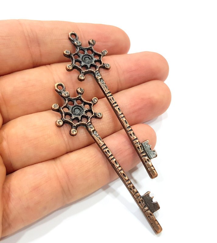2 Key Charm Antique Copper Charm Antique Copper Plated Metal (70x20mm) G15730