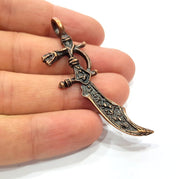 2 Sword Charm Antique Copper Charm Antique Copper Plated Metal (64x21mm) G15731