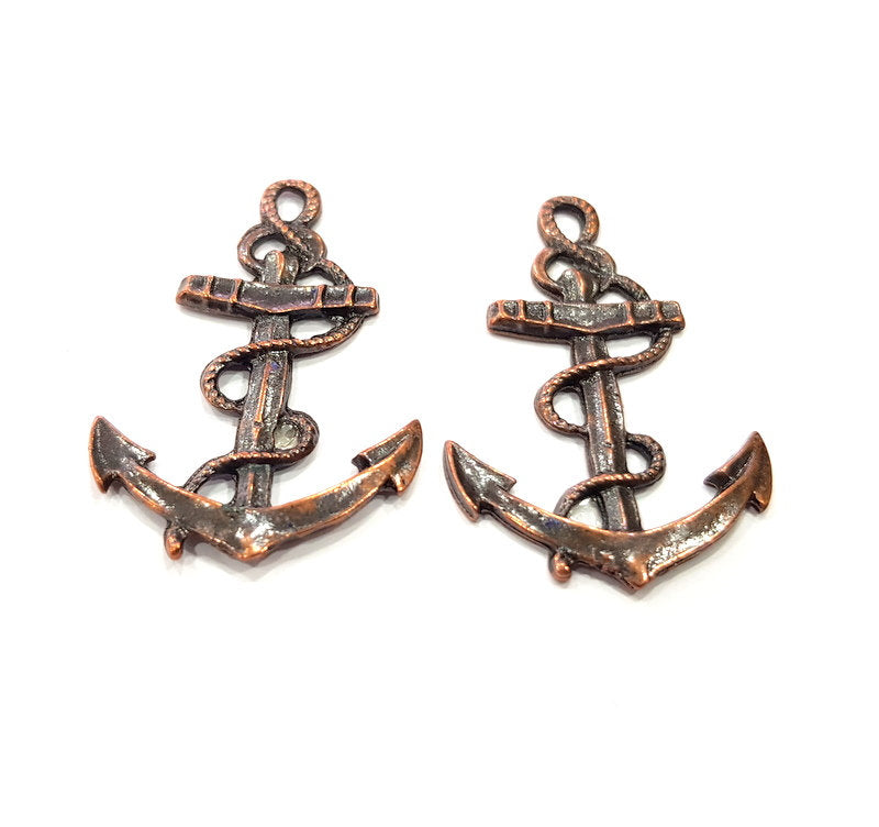 2 Anchor Charm Antique Copper Charm Antique Copper Plated Metal (49x30mm) G15735