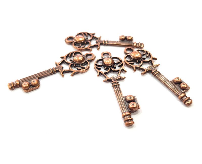 4 Key Charm Antique Copper Charm Antique Copper Plated Metal (45x16mm) G15739