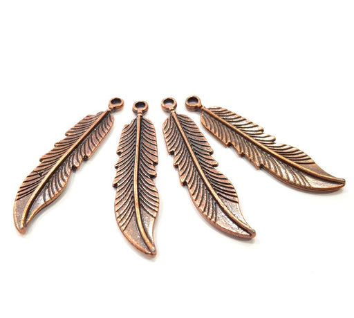 4 Feather Charm Antique Copper Charm Antique Copper Plated Metal (44x10mm) G15741