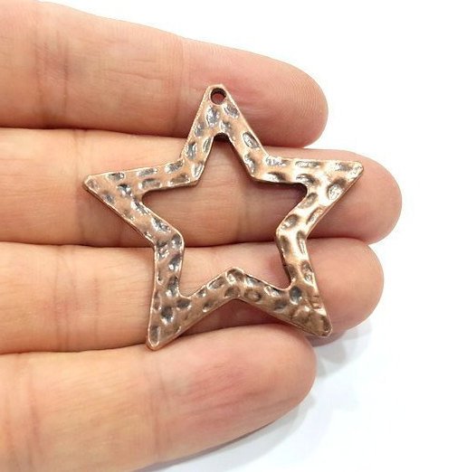 2 Hammered Star Charm Antique Copper Charm Antique Copper Plated Metal (41mm) G15761