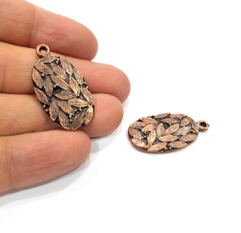 2 Leaf Charm Antique Copper Charm Antique Copper Plated Metal (32x17mm) G15773