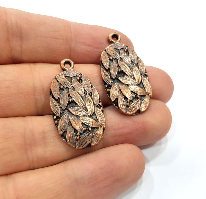 2 Leaf Charm Antique Copper Charm Antique Copper Plated Metal (32x17mm) G15773