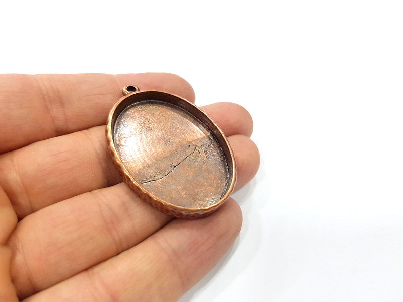 Hammered Copper Pendant Blank Mosaic Base inlay Blank Necklace Blank Resin Mountings Antique Copper Plated Metal (40x30 mm blank)  G17504