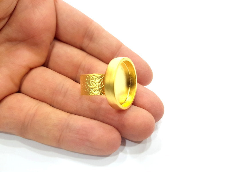 Gold Ring Blank Setting Cabochon Base inlay Ring Backs Mounting Adjustable Ring Base Bezel (22mm blank ) Gold Plated Metal G15781