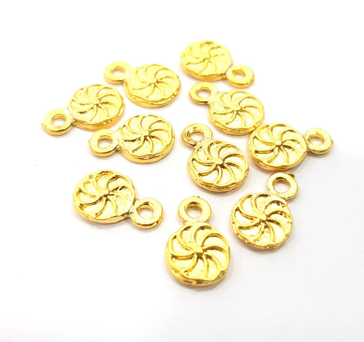 10 Spiral Charm Gold Charms Gold Plated Metal (9mm)  G15785