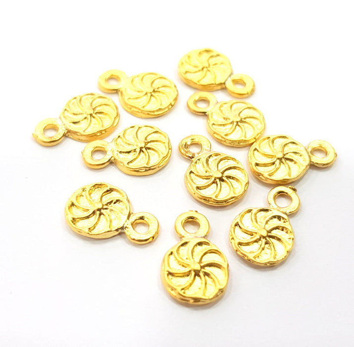 10 Spiral Charm Gold Charms Gold Plated Metal (9mm)  G15785