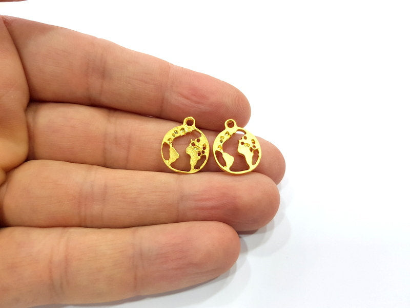 4 Earth Charms Gold Plated Metal (14mm)  G15786