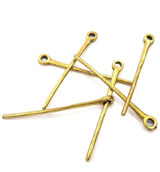 4 Spike Charms Antique Bronze Charm Antique Bronze Plated Metal  (67x8mm) G15787