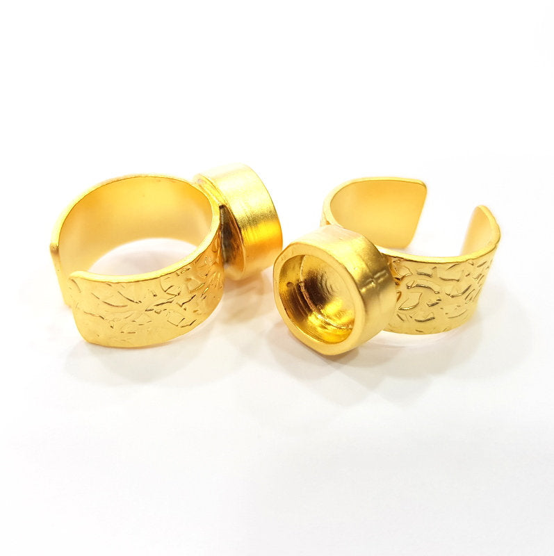 Gold Ring Blank Setting Cabochon Base inlay Ring Backs Mounting Adjustable Ring Base Bezel (10mm blank ) Gold Plated Metal G15788