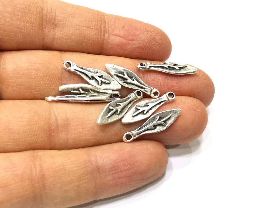 100 Silver Charms Antique Silver Plated Charms Double Sided (22x6mm)  G16613