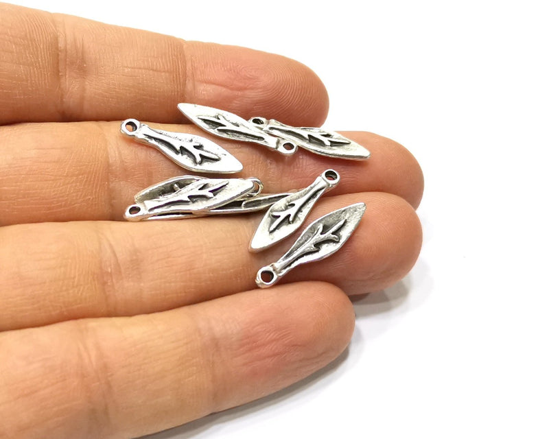100 Silver Charms Antique Silver Plated Charms Double Sided (22x6mm)  G16613