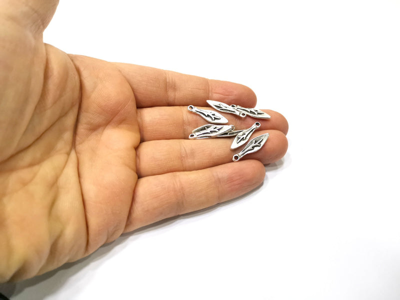 20 Silver Charms Antique Silver Plated Charms Double Sided (22x6mm)  G16613