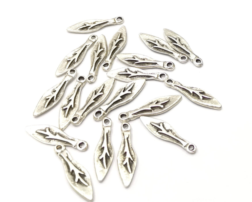 20 Silver Charms Antique Silver Plated Charms Double Sided (22x6mm)  G16613