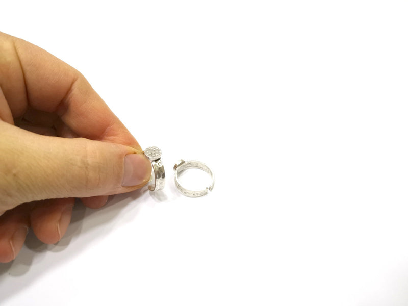 Ring Blank Setting Hammered Ring Base Bezel Ring Backs Glass Cabochon Mounting Adjustable Antique Silver Plated Ring (8mm ) G16617