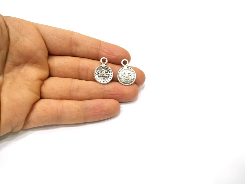 10 Silver Charms Ottoman Coin Charms Antique Silver Plated Charms (21x15mm)  G16619
