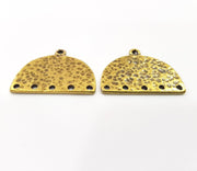 2 Hammered Semi Circle  Connector Antique Bronze Charm Antique Bronze Plated Metal  (30x24mm) G15797