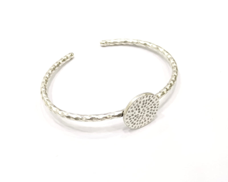 Bracelet Blank Cuff Bezel Bangle Blank Glass Cabochon Base Bezel Hammered Bracelet Adjustable Antique Silver Bracelet (18mm ) G16626