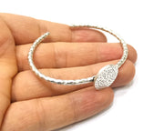 Bracelet Blank Cuff Bezel Bangle Blank Glass Cabochon Base Bezel Hammered Bracelet Adjustable Antique Silver Bracelet (18mm ) G16626