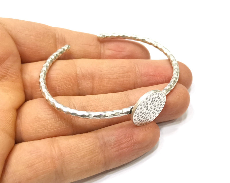 Bracelet Blank Cuff Bezel Bangle Blank Glass Cabochon Base Bezel Hammered Bracelet Adjustable Antique Silver Bracelet (18mm ) G16626